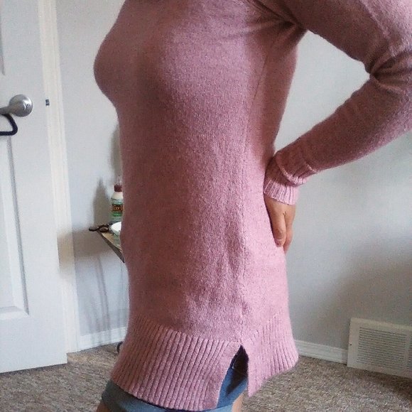 Pink Raglan Longline Split Hem Turtleneck Sweater - Picture 10 of 11